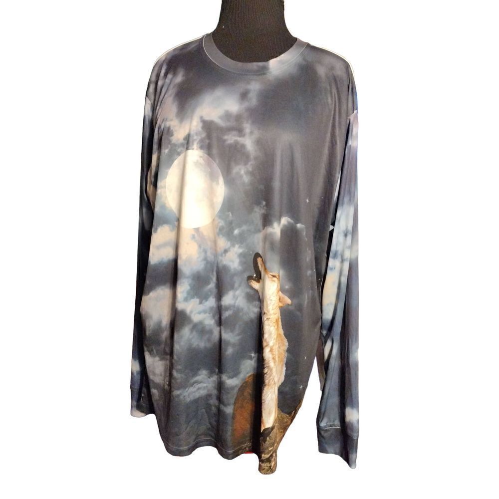 GET A LIFE Men’s Wolf Moon Howl T-Shirt Sz 2XL Long Sleeve Graphic Front/Back